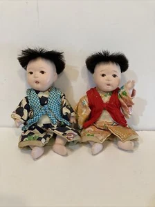 Vintage Ichimatsu Gofun 7.5” Boys in Kimino Japanese Doll Glass Eyes Japan - Picture 1 of 7