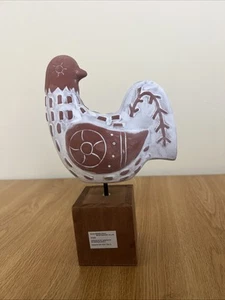 Ceramic White And Tan Hen On Wooden Block Base Chicken Figure Decor - Picture 1 of 10