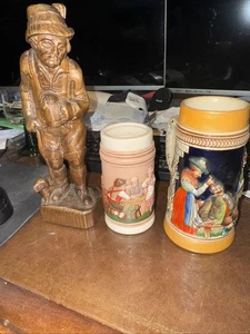 2 deutsche Steine & handgeschnitzte Holzstatue seltene schöne Stücke - Bild 1 von 9