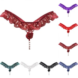Schritt offen Spitze Tanga G String Höschen Damen Sexy Unterwäsche T Back Perl - Bild 1 von 13