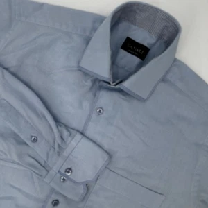 Camisa de vestir Canali azul claro texturizada para hombre M 15 1/2 hecha en Italia - Imagen 1 de 10