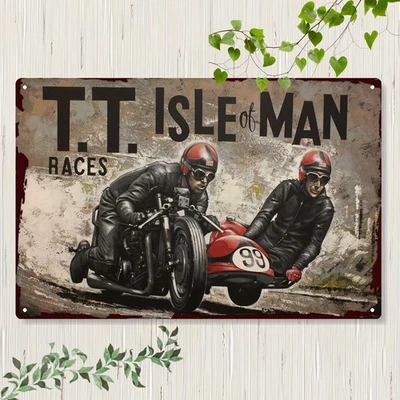 Tin Metal Sign Vintage TT Isle of for Man Motorcycle Racing Wall Art 8x12  - Image 1 of 4