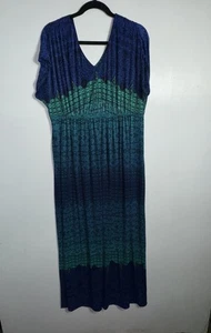 Soma blau grün Ombré Maxikleid Flügelärmel kuschelig weich Gr. XL Empire Taille - Bild 1 von 5