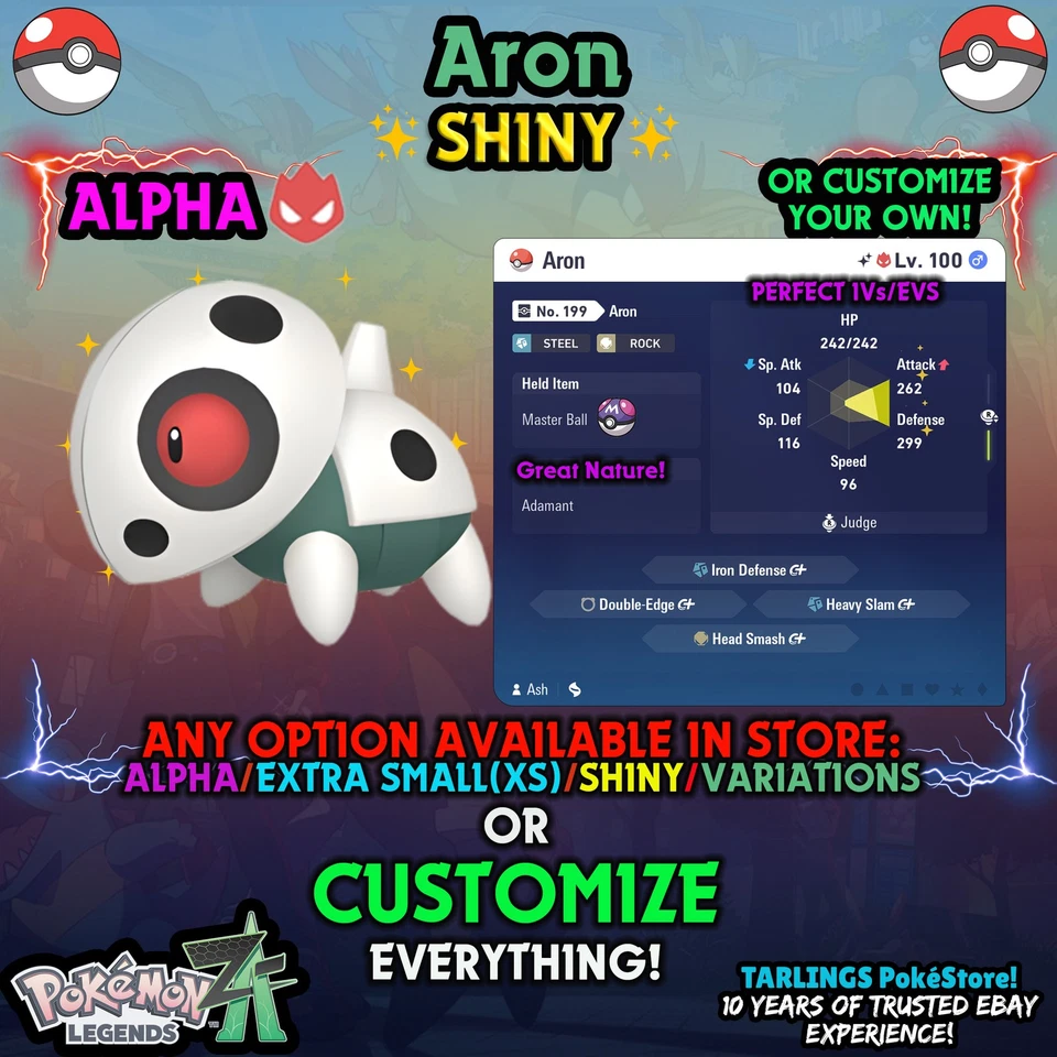 Pokemon Legends ZA 🐉 Aron - SHINY/NON-SHINY/ALPHAS/X-SMALL ✨ OR CUSTOM ✨ - Image 1 of 1