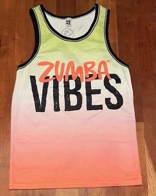 Zumba Fitness Sleeveless Top Good Vibes Mesh XS Orange White Yellow — 第 1/3 张图片