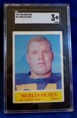 1964 Philadelphia #91 Merlin Olsen RC  L.A.  Rams Fearsome Foursome Graded SGC 3 - Image 1 of 2