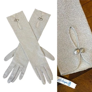 Vintage 60’s METALLIC SILVER OPERA GLOVES S Lurex Button Glam Hollywood Retro - Picture 1 of 6