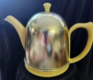 Vintage Hall Keramik gelbe Teekanne mit Aluminium Kuscheldeckel Made in USA Teekanne - Bild 1 von 12