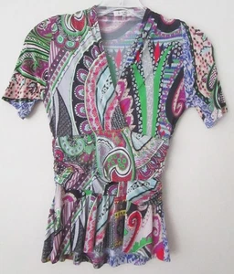 Etro Multicolor Paisley Short Sleeve Ruffled Ruched Top Shirt Blouse Eu 38 US XS - Picture 1 of 7