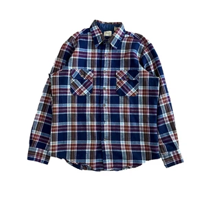 Vintage Sears Flannel Shirt Men's Medium Blue Plaid 70s 80s - Picture 1 of 6