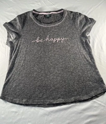 Camiseta para mujer Laura Ashley gris gráfica talla L "Be Happy" bordada Foto 1 de 4