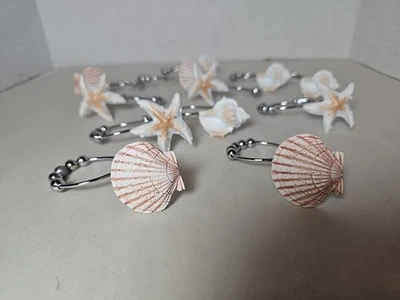 12件装浴帘钩环贝壳浴室Nautcal海洋海滩主题家居 — 第 1/4 张图片