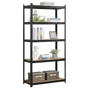 5 Layer Metal Mdf Shelving - 90 X 40 X 180cm - 0.8mm Thick Shelf - Black - Picture 1 of 7