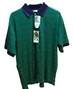 Wimbledon England Tennis Croquet Club Vintage 90s Green Striped Polo Shirt L Neu - Bild 1 von 2