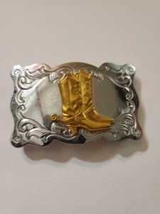 Vintage Cowboystiefel Gürtelschnalle ausgefallen silberfarben Western 3" x 2" - Bild 1 von 5