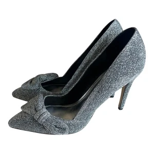 Marc Fisher Nighta Silver Metallic High Heel Pumps with Bow Size 8.5 - Picture 1 of 6