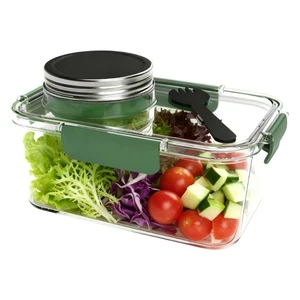 Plastic Salad And Fruit Container with Detachable Sauce Compartment For Snacks - Picture 1 of 8