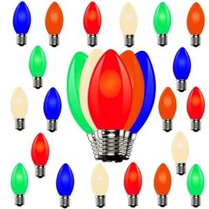 25 Pack C9 LED Multicolor Replacement Bulbs, E17 LED Bulb for Outdoor Christm... - Picture 1 of 6
