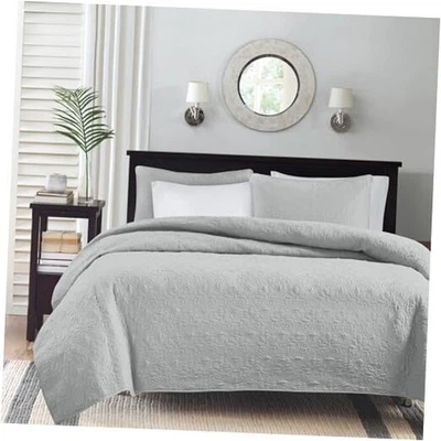  Juego de Edredón Quebec - Lujoso Diseño de Costuras Damasco, Algodón Completo/Gris Reina Foto 1 de 4