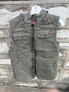 Wrangler Men's Workwear Quilted Duck Canvas Vest Hood Olive Green - Size M - Picture 1 of 7