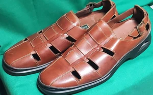 COLE HAAN AIR DEMPSEY Men's BROWN LEATHER FISHERMAN SANDALS 11 1/2 M INDIA - Picture 1 of 12