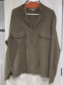 J. L. POWELL The Sporting Life Sweater Men's L Olive Wool Leather Buttons - Picture 1 of 11