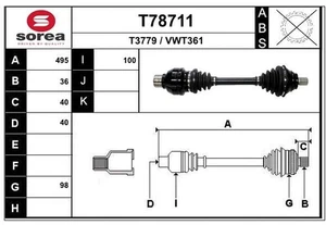 Antriebswelle Vorne Links 495Mm für Audi Q3 VW Tiguan Sharan Seat Alhambra - Bild 1 von 4