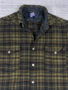 Vintage Pendleton reine Schurwolle Hemd grün gold braun kariert Herren 16 1/2 USA - Bild 1 von 12