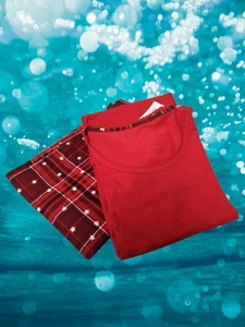 Red Pure Cotton Short Sleeve Pyjama Set Star Check Trousers Ladies UK 6-8 Nightw - Picture 1 of 10