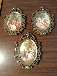 Viktorianischer Druck Italienisches gerahmtes Wandbild in Messing? Metall Oval 3er Set - Bild 1 von 10