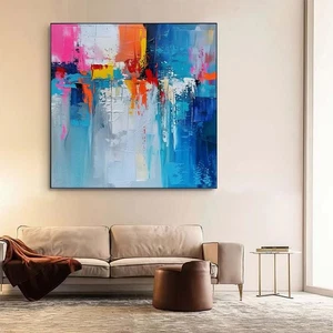 Arte de pared rosa abstracto hecho a mano pintura al óleo sobre lienzo sala de estar decoración del hogar - Imagen 1 de 6