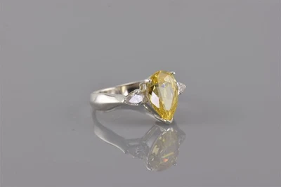 Anillo Avon Plata Esterlina Corte Pera Amarillo Solitario Acento Banda 925 Talla: 7 Foto 1 de 4