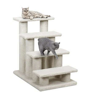 24" 4-Step Pet Stairs Carpeted Ladder Ramp 8 Scratching Post Cat Tree Climber - Picture 1 of 10