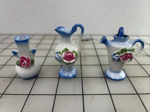 Vintage 1940s Miniature Tiny Dollhouse Pitcher Floral Occupied Japan Trinkets - Picture 1 of 4