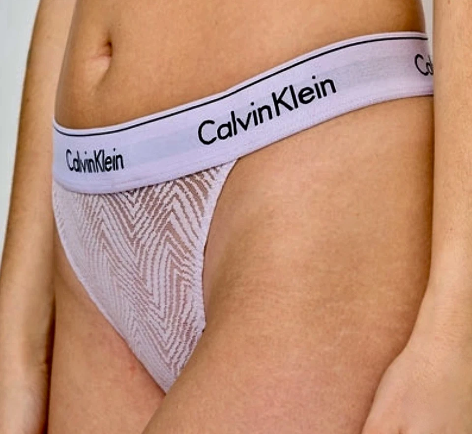 CALVIN KLEIN Modern Lace Lavender Black String Thong Panty Womens Sz XL 8 QF7714 - Image 1 of 4