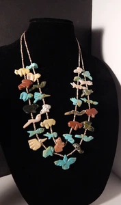 Native American Zuni Fetish Animal Multi Stone 2 Strand Heishi Carved Necklace - Picture 1 of 14