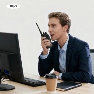 Black 10Pcs 16 Channels Long Range Walkie Talkies with Earphones 2.36*1.3*4.53in - Picture 1 of 17