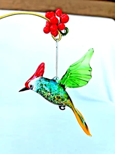 Mundgeblasener Glas Specht Murano Stil Hängefigur - Bild 1 von 13