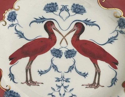 Anthropologie Lou Rota Nature Table Dessert Plate Scarlet Ibis Bird Holiday Red - Image 1 of 4