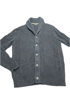 Banana Republic Men Navy Blue Cotton Slub Weave Cardigan Knit Med Grandpa - Picture 1 of 6