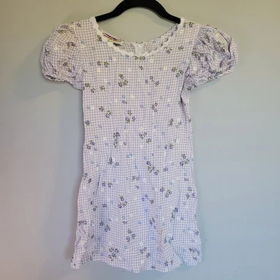 Emily West 连衣裙女孩 7 码紫色花卉格子复古照片缺陷 — 第 1/4 张图片