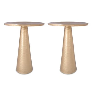 Small Round Gold End Tables, Set of 2, Turin, 22'' Height, Vintage Metal Acce... - Picture 1 of 7