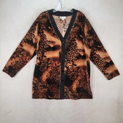Cárdigan de Colección Años 90 Maggie Sweet Mujeres Suéter Marrón Pana Leopardo Talla Grande 1X Foto 1 de 4
