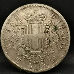 1 LIRE 1863 T BN TURIN ARGENT 835‰ VICTOR EMMANUEL II ITALIE / ITALIA SILVER - Picture 1 of 2