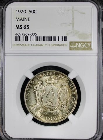 1920 Maine Commemorative Silver Half Dollar - NGC MS 65 -Original Mint State 65 Cover