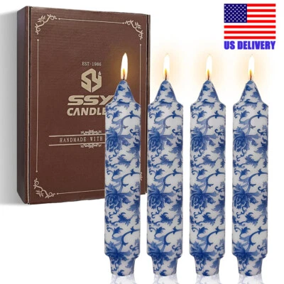 Juego de 4 velas de pilar de cena florales azules de 7" sin perfume  Foto 1 de 4