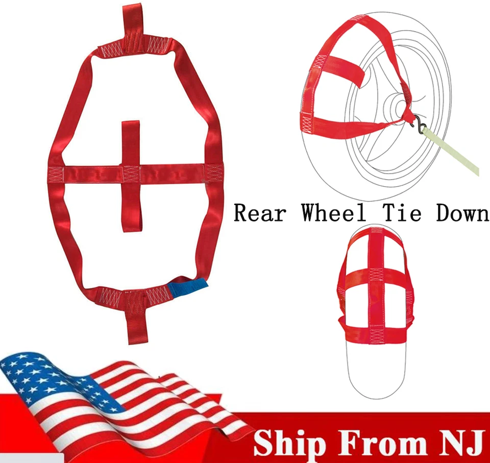 1X Correa de amarre de transporte plegable roja para amarre de rueda trasera de motocicleta Foto 1 de 4