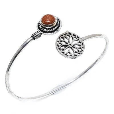 Red Sunstone Gemstone 925 Sterling Silver Cuff Bracelet Adjustable T503 - Image 1 of 4