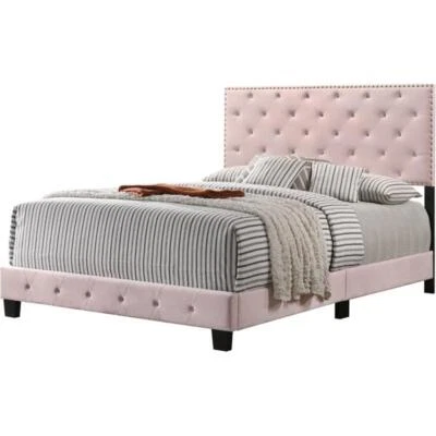 Glory Furniture Suffolk Velvet Upholstered Full Bed in Pink - Imagem 1 de 4