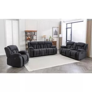 Modern 3 Piece Manual Reclining Living Room Set, Loveseat, Recliner, Sofa Set - Picture 1 of 11